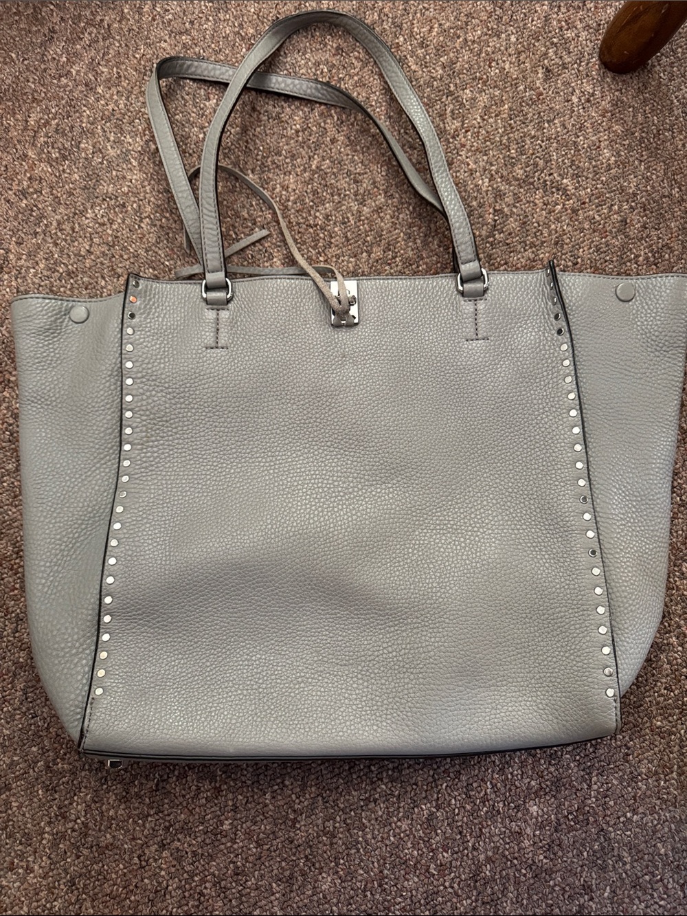 Rebecca Minkoff Gray Pebbled Leather Tote with Stud Trim
